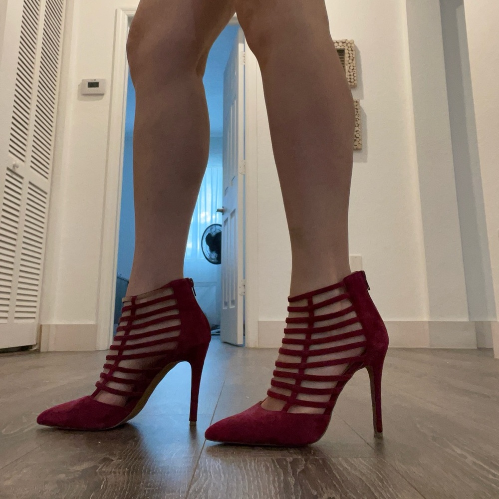 Steve Madden Red Suede Caged Heels - Size 9 - 4” Heel.